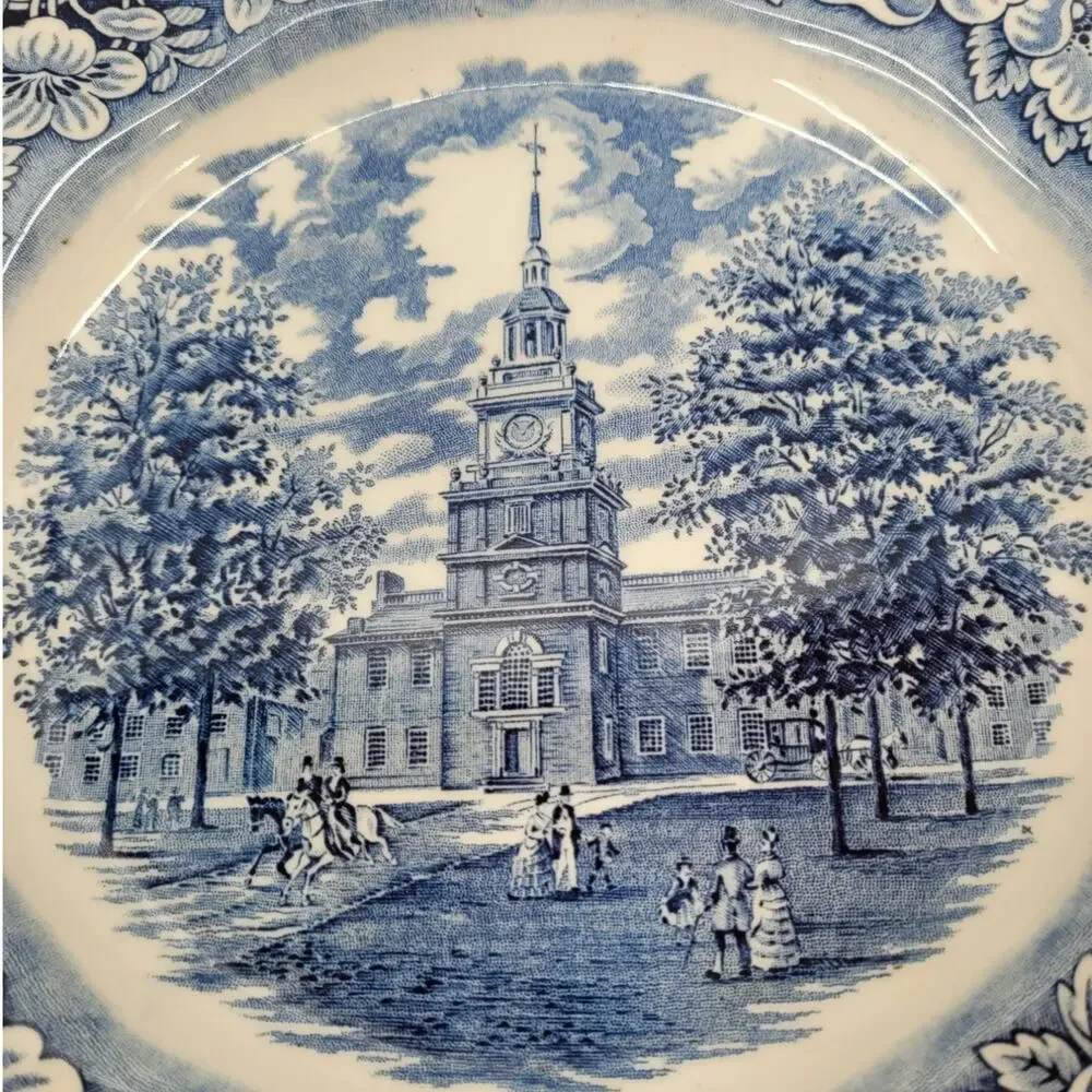 Staffordshire Vintage Liberty Blue 1776 Colonial Transferware 2 Dinner Plate 2-5